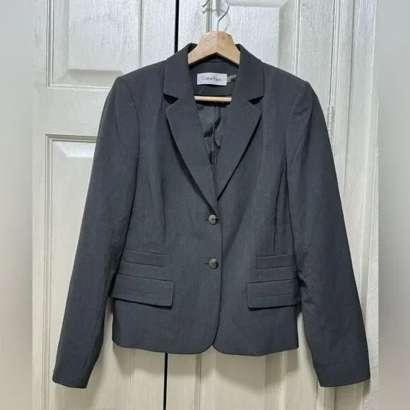 Calvin Klein Women 10P Gray Rayon Blend Blazer Career Office Rayon Blend - Picture 1 of 11